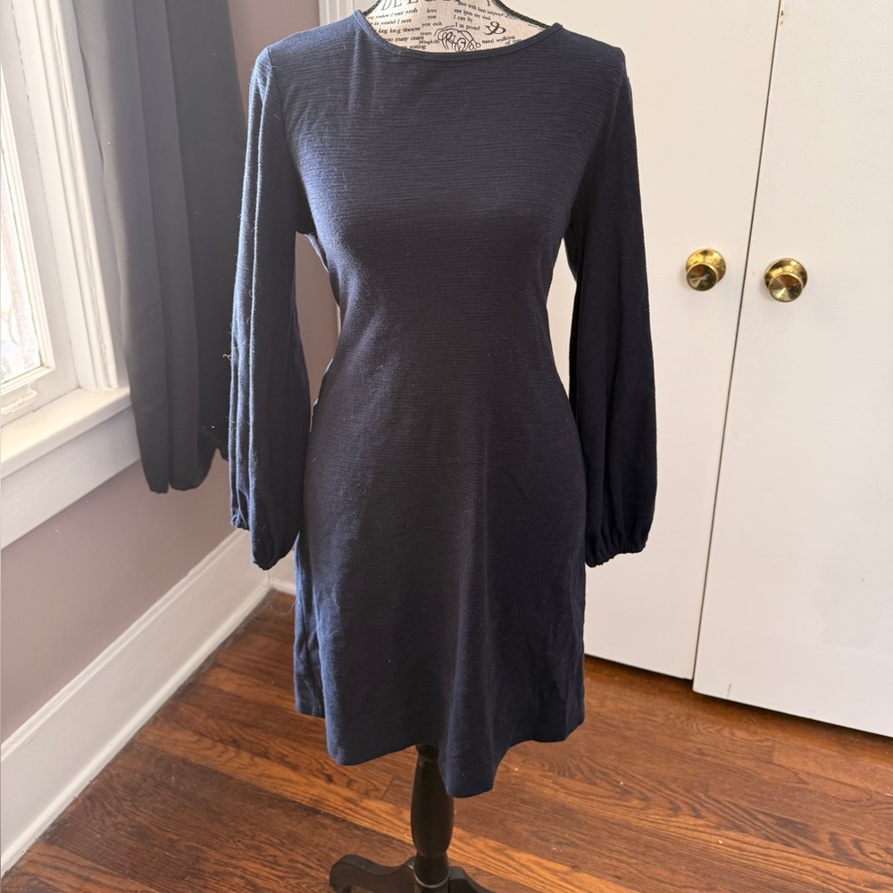 Unique Vintage Elegant Navy Long Sleeve Dress